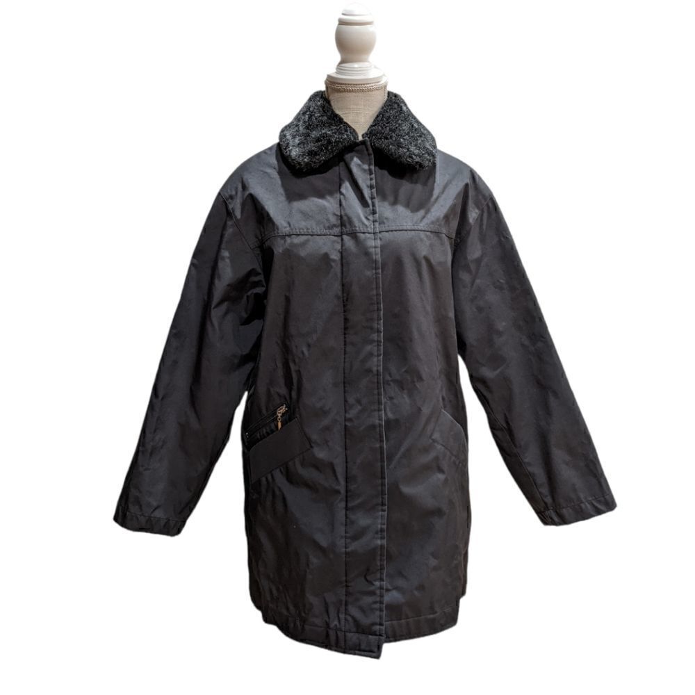 Bernardo Women's Black Long Jacket Faux Fur Collar Fleece Lining Size S - Picture 1 of 11
